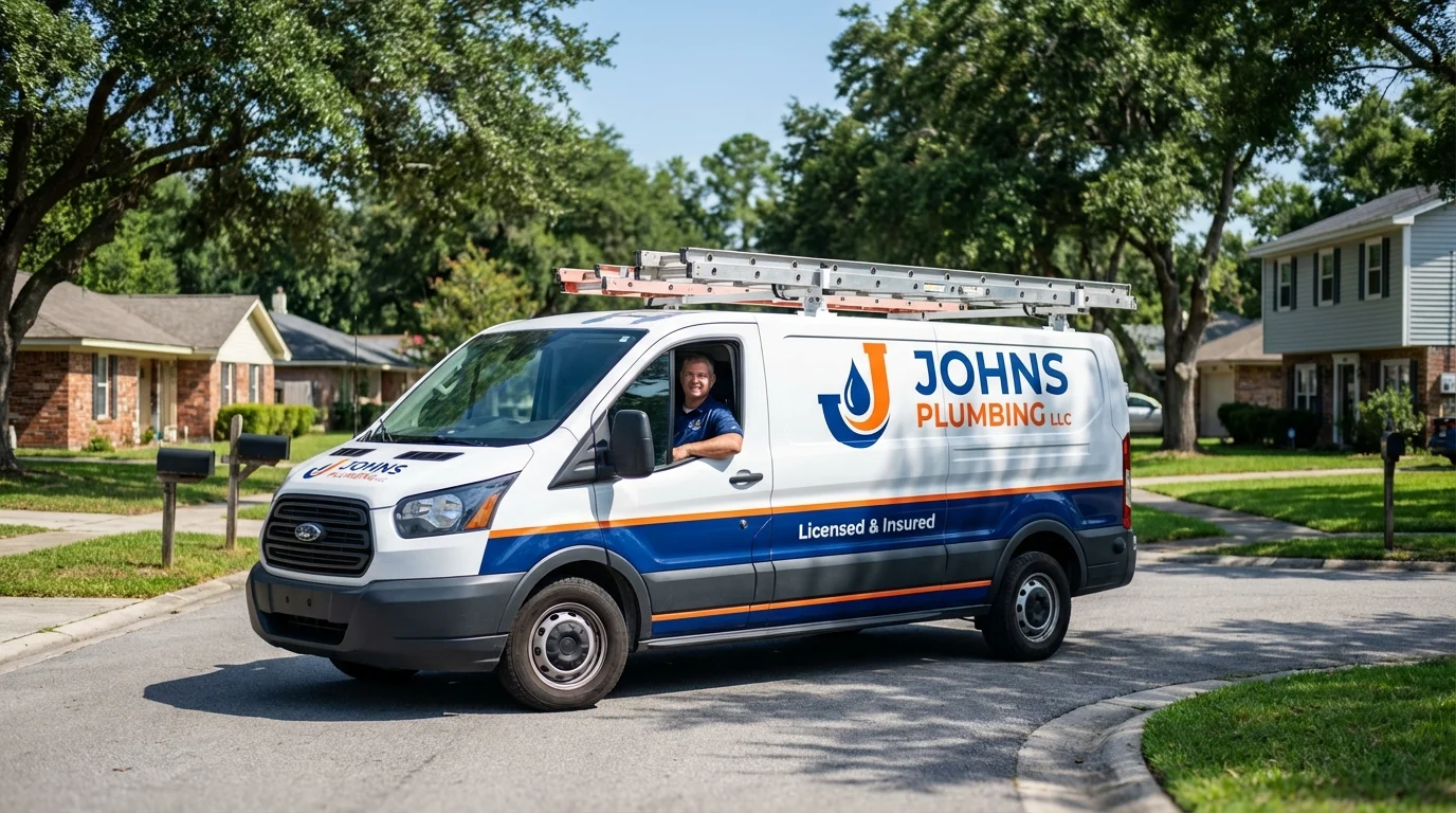 Johns Plumbing LLC service van in Wilton, IA