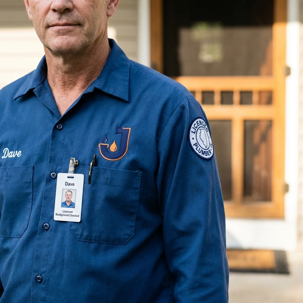 Licensed plumber showing ID badge in Wilton, IA